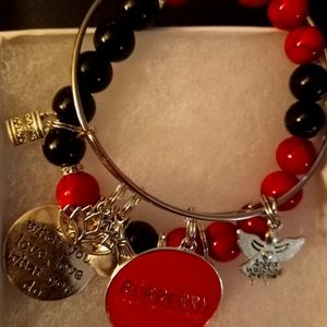 A beaded bracelet with a bangle bracelet set